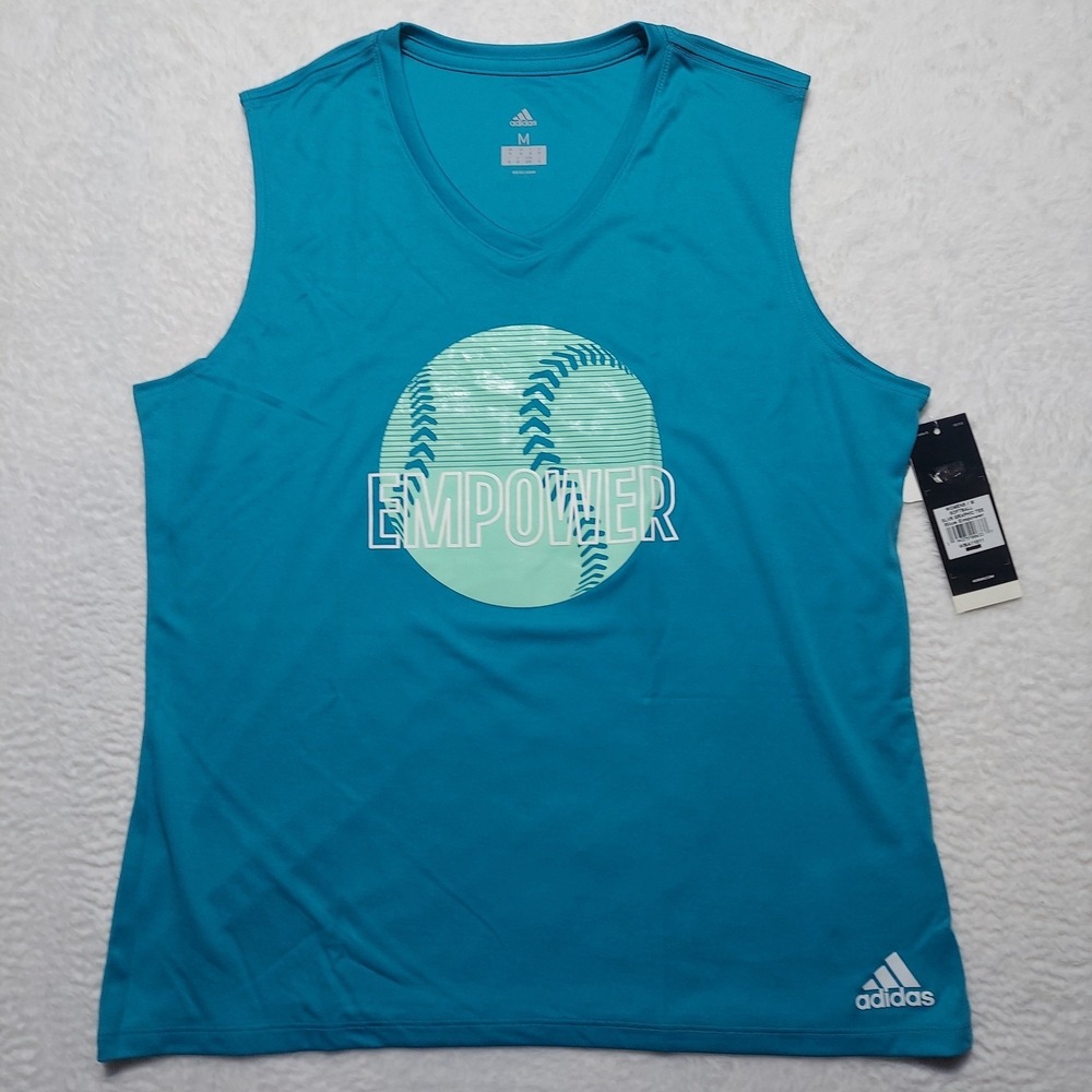 Adidas Softball Graphic Tee Womens M Blue NEW Empower Sleeveless V-Neck Shirt